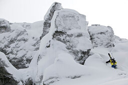 Skier ascending, Chandolin, Anniviers, Valais, Switzerland