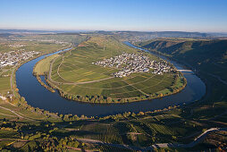 Luftbild der Mosel bei Trittenheim, Eifel, Rheinland Pfalz, Deutschland, Europa