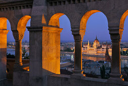View from the Fisherman's Bastion onto the House of Parliament at Danube river, Budapest, Hungary, Europe