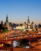 Blick vom Kempinski Hotel über Moskwa auf Basilius Kathedrale, Roten Platz und Kreml, Moskau, Russische Föderation, Russland, Europa