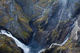Voringfossen water fall and bjoreia river, flowing into Voringfossen, Mabodalen, Hordaland, Norway
