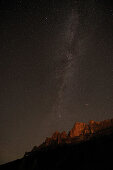 Starry sky above Rotwand, Rosengarten, Dolomites, UNESCO World Heritage Site, South Tyrol, Italy