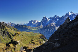 Wetterhorn, Eiger, Mönch und Jungfrau, Sefinenfurgge, UNESCO Weltnaturerbe Schweizer Alpen Jungfrau-Aletsch, Berner Oberland, Kanton Bern, Schweiz