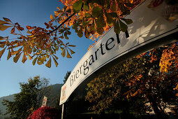 Entrance to a beer garden, Ettal, Upper Bavaria, Bavaria, Germany