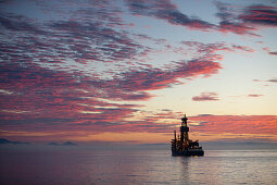 Oil drilling ship Pacific Mistral, Pacific Drilling, at sunrise, near Rio de Janeiro, Rio de Janeiro, Brazil, South America