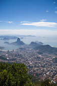View from Corcovado mountain over city with Pao de Acucar, Sugar Loaf, mountain, Rio de Janeiro, Rio de Janeiro, Brazil, South America