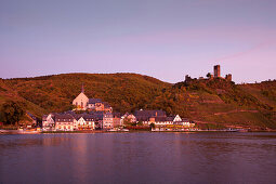 View of Beilstein and Metternich castle in the evening, Moselle river, Rhineland-Palatinate, Germany, Europe