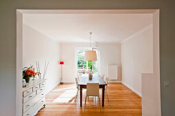 View into the dining room, House furnished in country style, Hamburg, Germany