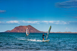 Windsufer near the Island of Lobos, Corralejo, Fuerteventura, Canary Islands, Spain