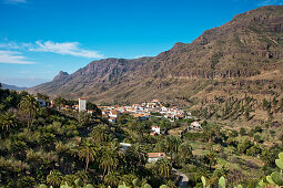 Blick auf das Dorf Fataga, Gran Canaria, Kanarische Inseln, Spanien, Europa