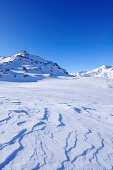 Snowstructures in front of Tristkopf, backcountry skiing at Nadernachjoch, Neue Bamberger hut, Kitzbuehel Alps, Tyrol, Austria