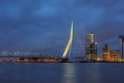 Erasmus bridge at dusk, Rotterdam, South Holland, The Netherlands