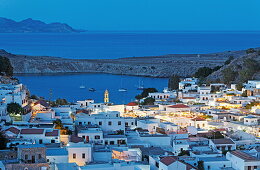 View of Lindos in the evening, Rhodes, Dodecanese Islands, Greece, Europe