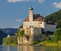 Schoenbuehel castle at Danube river in the sunlight, Schoenbuehel-Aggsbach, Wachau, Lower Austria, Austria, Europe
