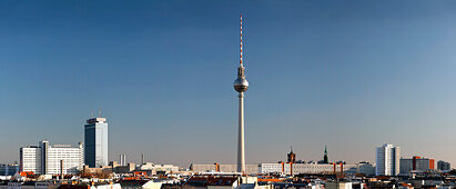 View over Berlin Mitte and the Television Tower, Fernsehturm, Berlin Mitte, Berlin, Germany