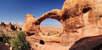 Panorama von Double O Arch, Arches Nationalpark, Moab, Utah, Südwesten, USA, Amerika