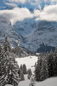 Tief verschneite Alphütten über Grindelwald, Jungfrauregion, Berner Oberland, Kanton Bern, Schweiz, Europa