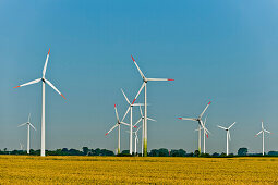 Windmills parc near Eider-Barrage, Northern Frisia, Schleswig Holstein, Germany