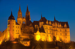 Albrechtsburg castle and cathedral at night, Meissen, Saxony, Germany, Europe