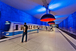 U-Bahn Station Westfriedhof, lamps are 3,80 metres in diameter, Munich, Upper Bavaria,  Bavaria, Germany