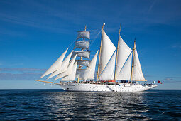 Sailing cruise ship Star Flyer under full sail, Baltic Sea, Finland, Europe