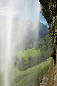Staubbach Falls in the sunlight, Lauterbrunnen, canton of Bern, Switzerland, Europe