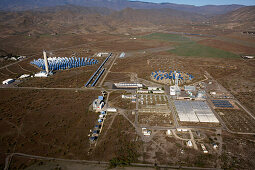 Aerial photo PSA, Plataforma Solar de Almeria, center for the research of solar energy by the DLR, German Aerospace Center, Almeria, Andalusia, Spain