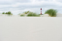 Lighthouse and sand dunes, near Nebel, Amrum, North Frisian Islands, Schleswig-Holstein, Germany