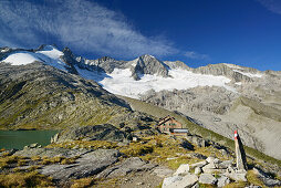 Reichenspitze range with Zittauer alpine hut, Reichenspitze range, Gerlos, Zillertal range, Tyrol, Austria