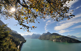 View over Brunnen onto lake Urnen and Lake Lucerne, Canton Schwyz, Central Switzerland, Switzerland, Europe