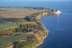 Aerial view of the fishing village of Vitt and Cape Arkona on Wittow peninsula, Ruegen island, Baltic coast, Mecklenburg Western Pomerania, Germany, Europe