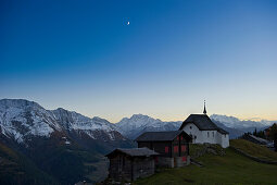 Mountain village at Bettmeralp at sunset, Canton of Valais, Switzerland, Europe