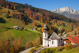 Wallfahrtskirche Maria Gern, Blick zum Untersberg, Berchtesgadener Land, Nationalpark Berchtesgaden, Oberbayern, Bayern, Deutschland, Europa