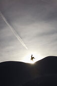 Snowboarder in backlight, Hahnenkamm, Tyrol, Austria
