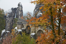 View of the Bastei, Saxon Switzerland National Park, Elbe Sandstone Mountains, Saxony, Germany