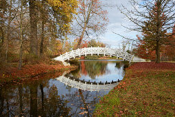 White bridge in Autumn, Woerlitz Garden Realm, Saxony-Anhalt, Germany