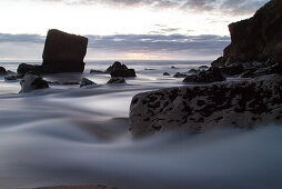 High tide at the river mouth near Karamea, blue hour, Kahurangi National Park, West coast, South Island, New Zealand