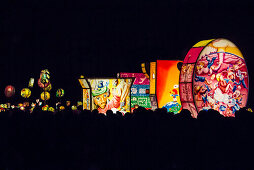 Artistic colourful lanterns lighting the sky, Morgenstraich, Basel Carnival, canton of Basel, Switzerland