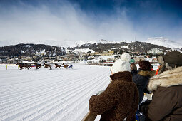 Skijoring, White Turf Horse Race 2013, St. Moritz, Engadine valley, Uper Engadin, canton of Graubuenden, Switzerland