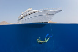 Snorkeler and Liveaboard, Zabargad, Red Sea, Egypt