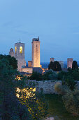 Towers, in San Gimignano at night, hill town, UNESCO World Heritage Site, province of Siena, Tuscany, Italy, Europe
