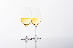 Two glasses of white wine, Hamburg, Northern Germany, Germany