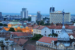 View from upper town to under town with National Theatre, Zagreb, Croatia
