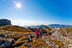 Couple hiking, Hochschwab mountain range, Styria, Austria