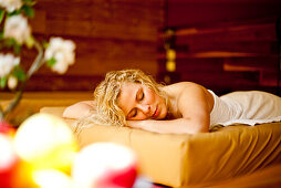 Young woman relaxing, Stubenberg, Styria, Austria