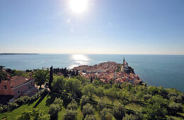 View towards Piran from the city walls, Gulf of Triest, Slovenia