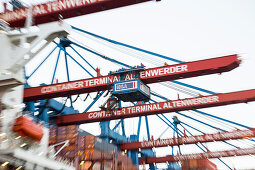 Container ship loading and unloading at the container terminal Altenwerder, Hamburg, Germany