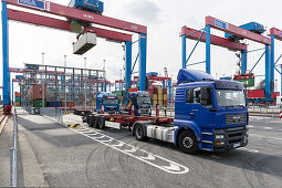 Container loading a truck in the port of Hamburg, Hamburg, Germany