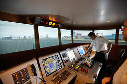 Captains at the MTC shiphandling simulator, Marine Training Center, Hamburg, Germany