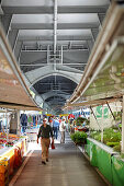 Market stalls below the urban railway system, farmers market in Isestrasse, Eppendorf, Hamburg, Germany